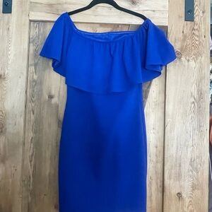 Blue Off-Shoulder Flutter Sleeve Mini Dress